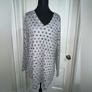 Cupido Gray Polka Dot V-Neck Sweater, Womens XL long sleeve top